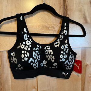 NWT Puma Seamless Bra Drycell Removable Cups Sport Stretch M Medium Black Silver